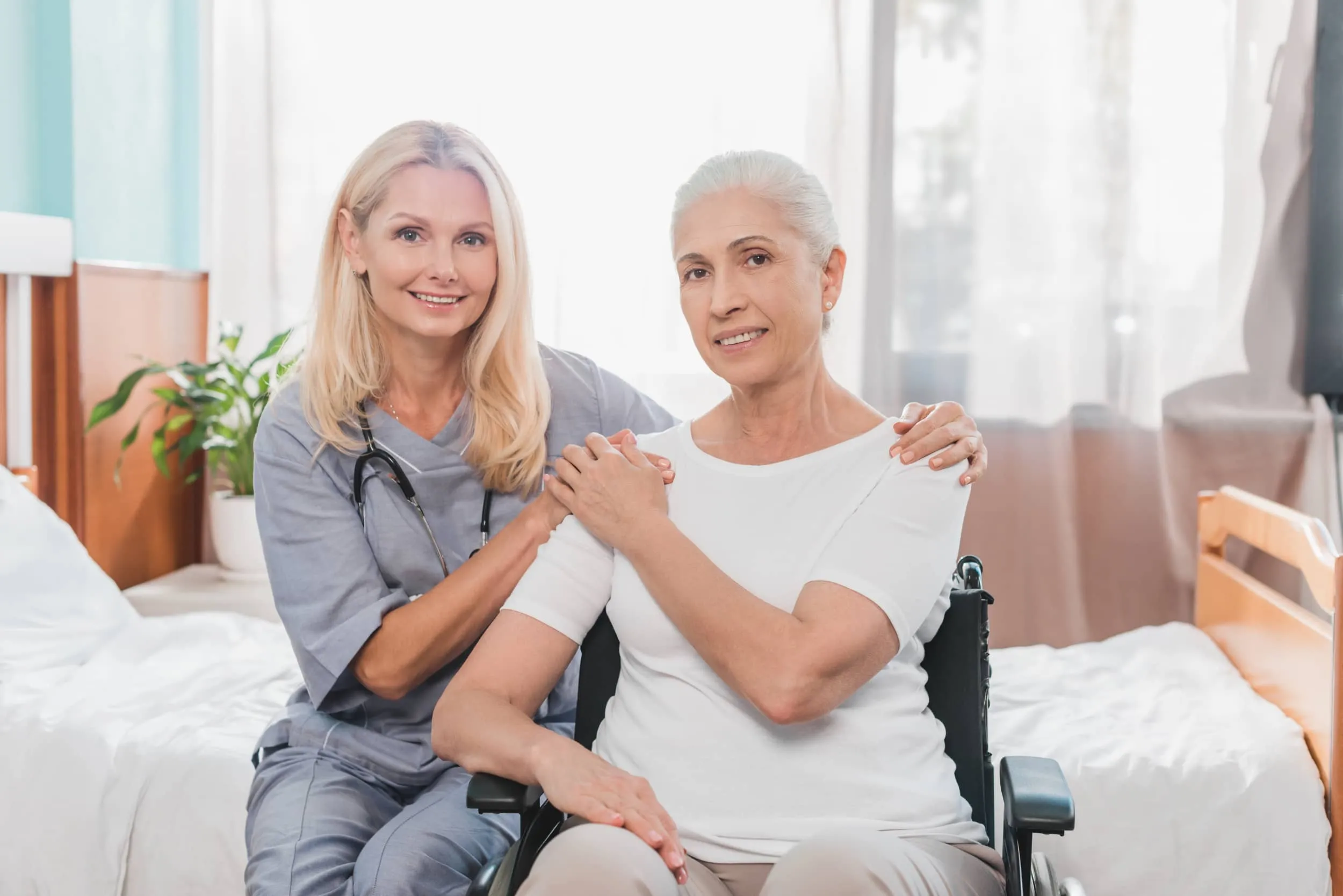 A nurse checking in with a resident